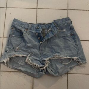 Levi's Light Blue Distressed Jean Shorts 501 w27